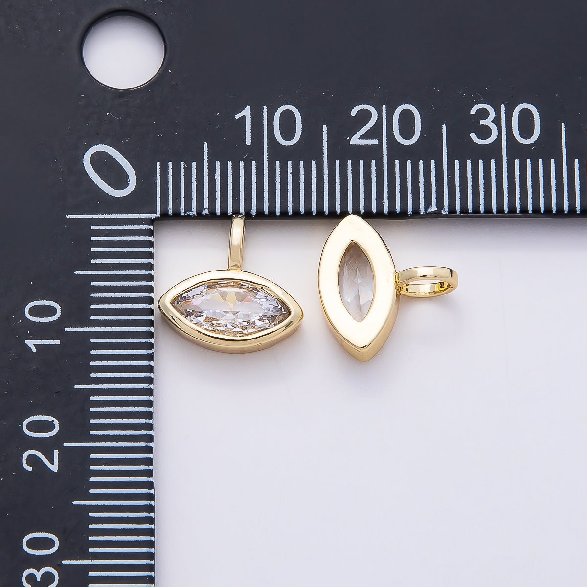16K Gold Filled 12mm Clear CZ Marquise Bezel Solitaire Pendant in Gold & Silver | Charms-00834 Charms-00835
