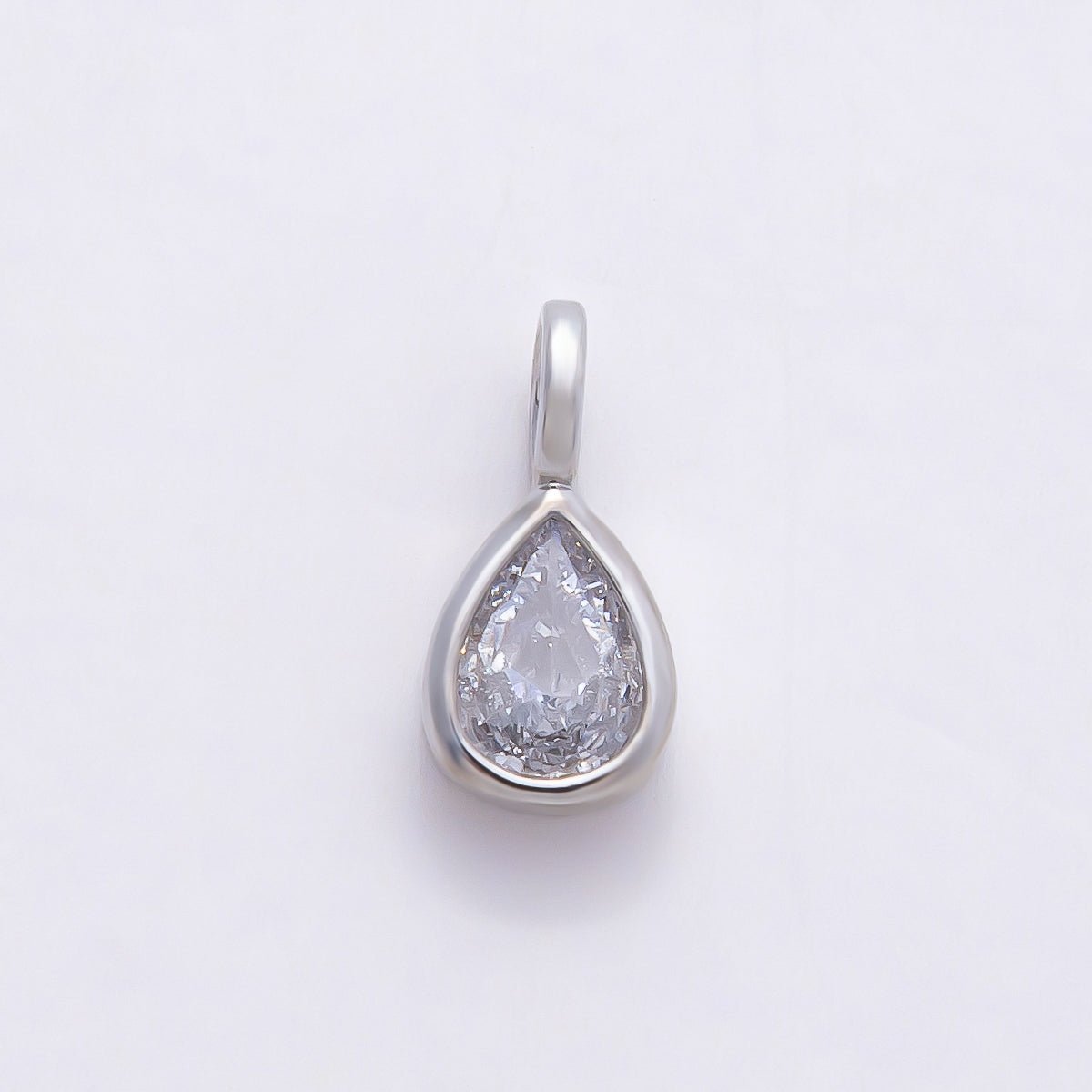 16K Gold Filled 13mm Clear CZ Teardrop Bezel Solitaire Pendant in Gold & Silver | Charms-00842 Charms-00843
