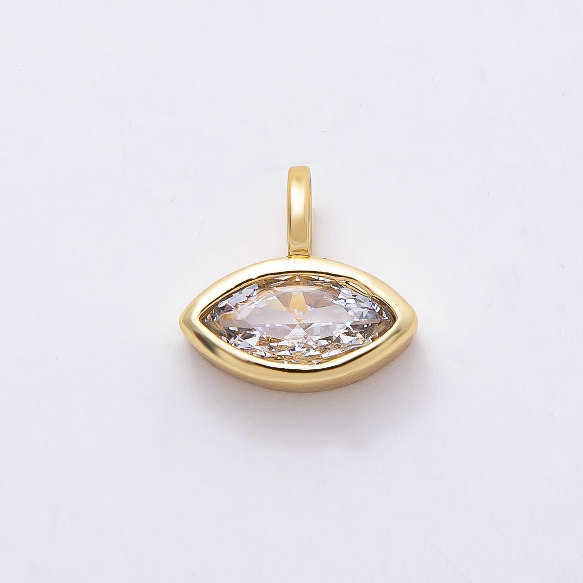 16K Gold Filled 12mm Clear CZ Marquise Bezel Solitaire Pendant in Gold & Silver | Charms-00834 Charms-00835