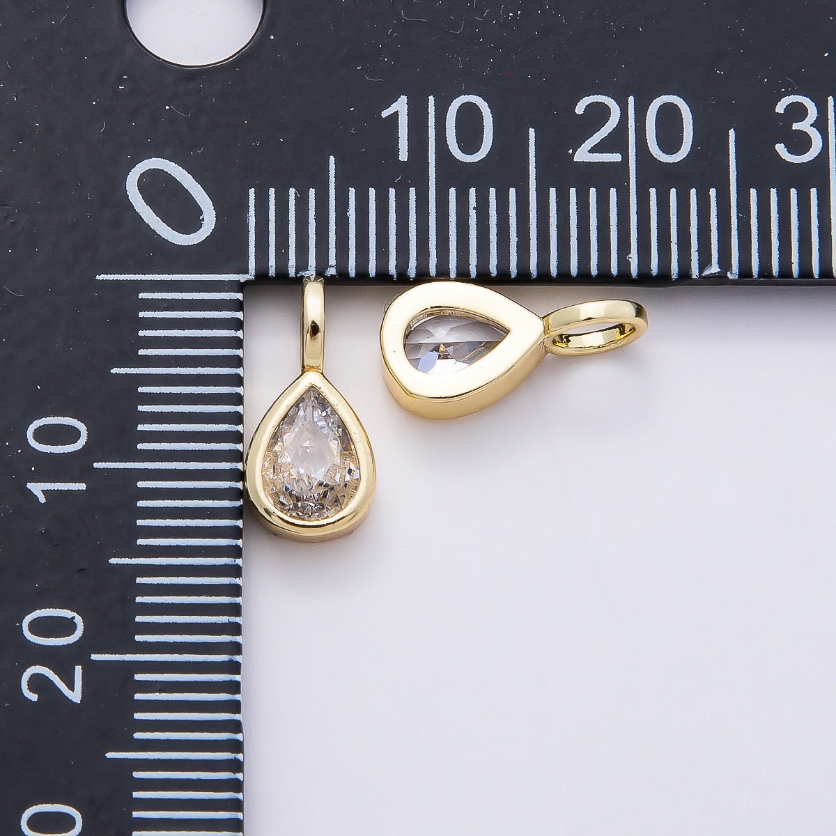 16K Gold Filled 13mm Clear CZ Teardrop Bezel Solitaire Pendant in Gold & Silver | Charms-00842 Charms-00843