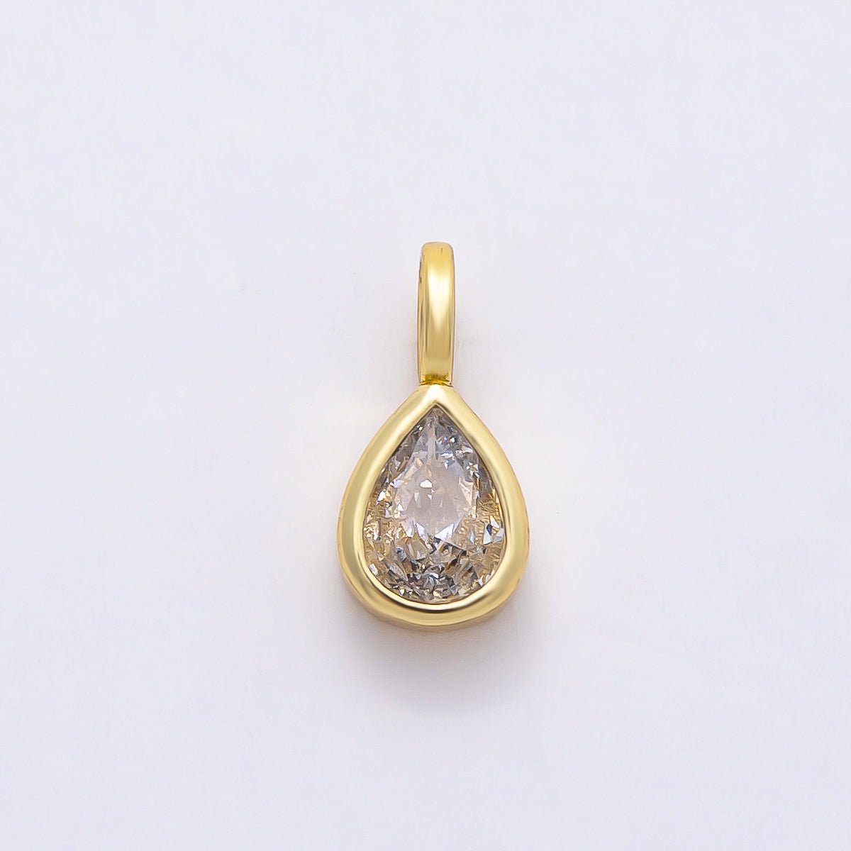 16K Gold Filled 13mm Clear CZ Teardrop Bezel Solitaire Pendant in Gold & Silver | Charms-00842 Charms-00843