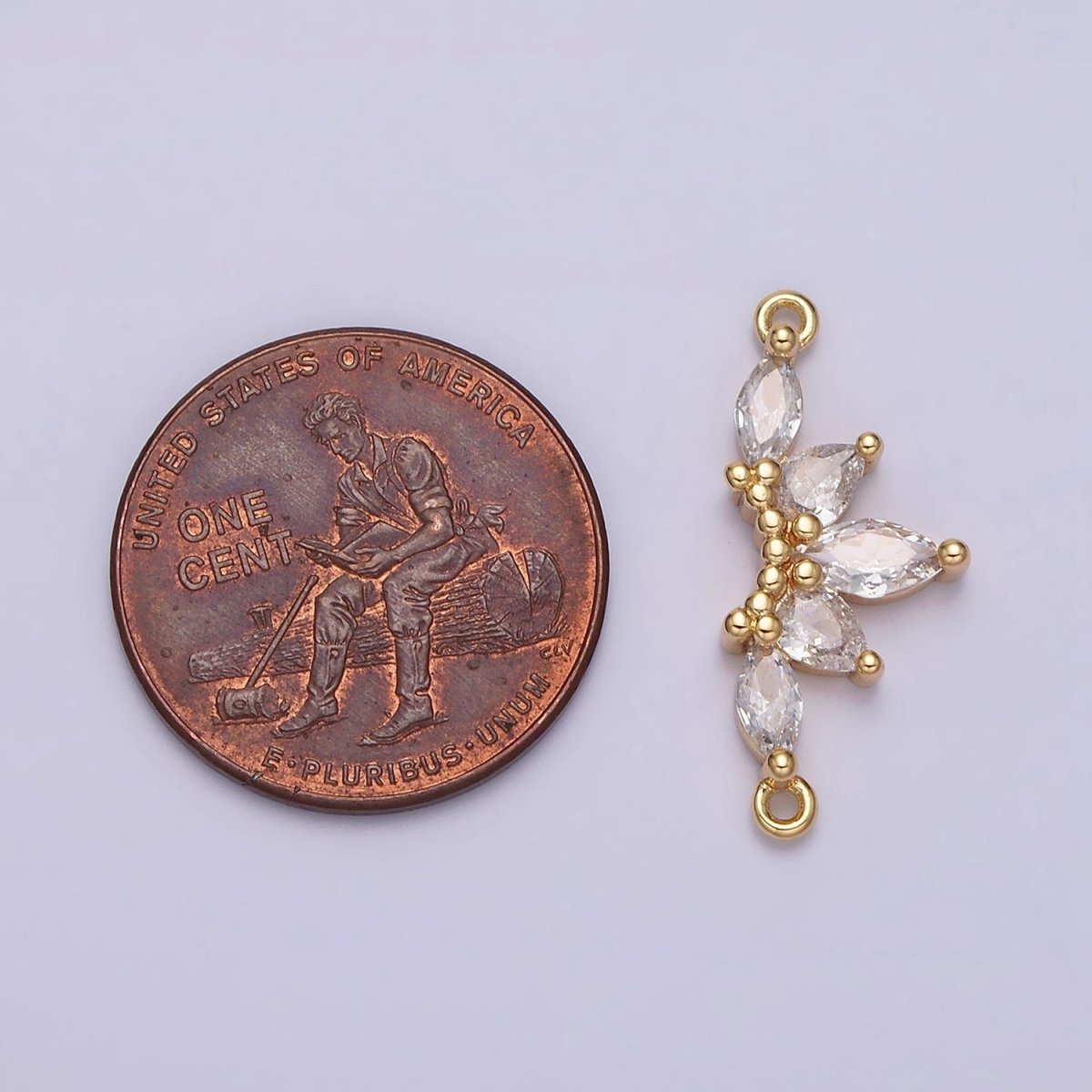 16K Gold Filled Clear CZ Marquise Teardrop Curved Lined Connector in Gold & Silver | G-905 G-906
