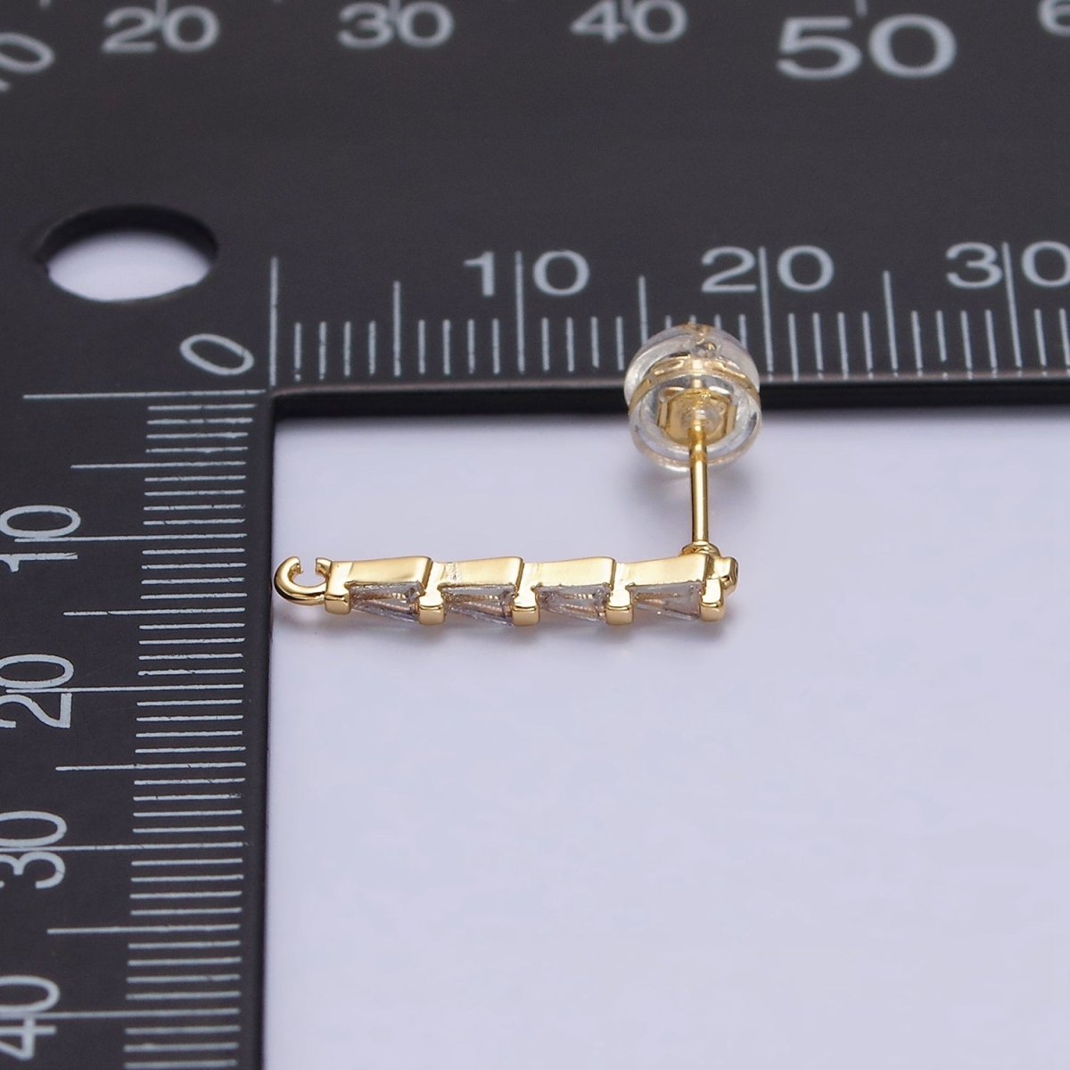 16K Gold Filled Clear CZ Triangle Baguette Linear Drop Open Loop Stud Earrings Supply in Gold & Silver | Z-421 Z-422