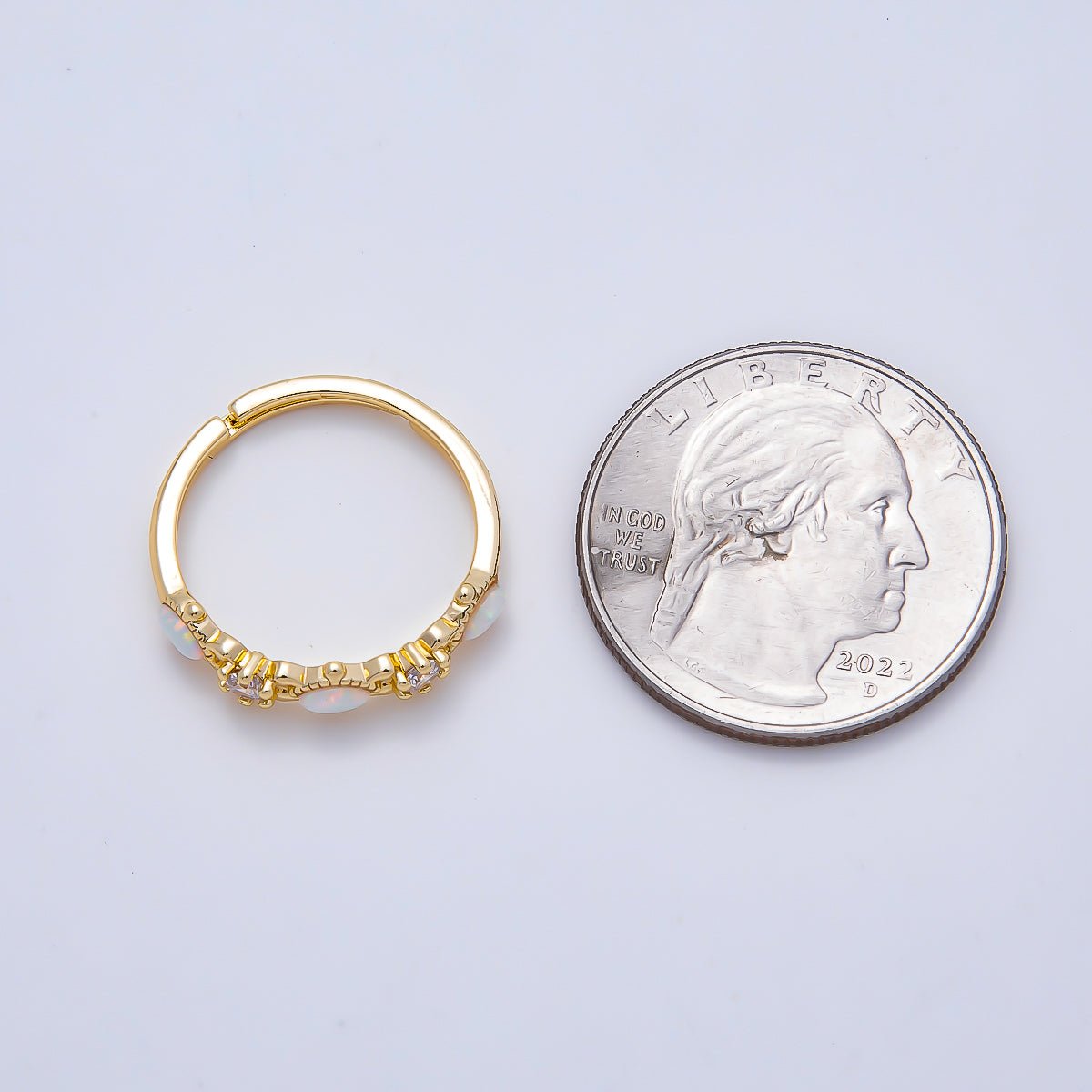 16K Gold Filled Clear CZ White Opal Gemstone Adjustable Ring | Rings-00141