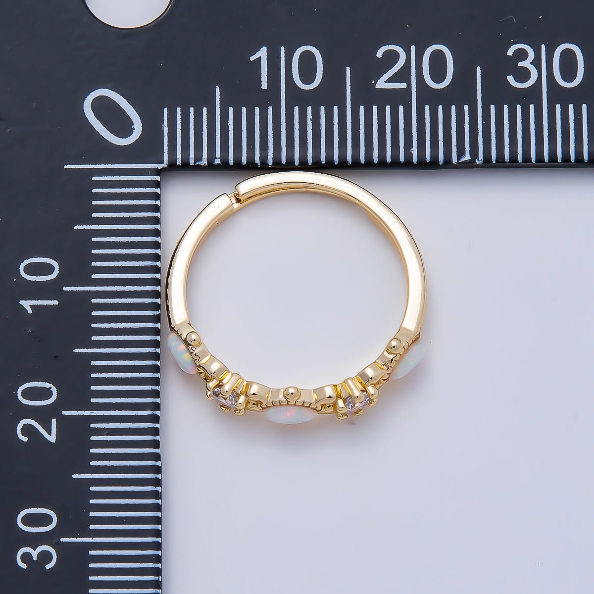 16K Gold Filled Clear CZ White Opal Gemstone Adjustable Ring | Rings-00141