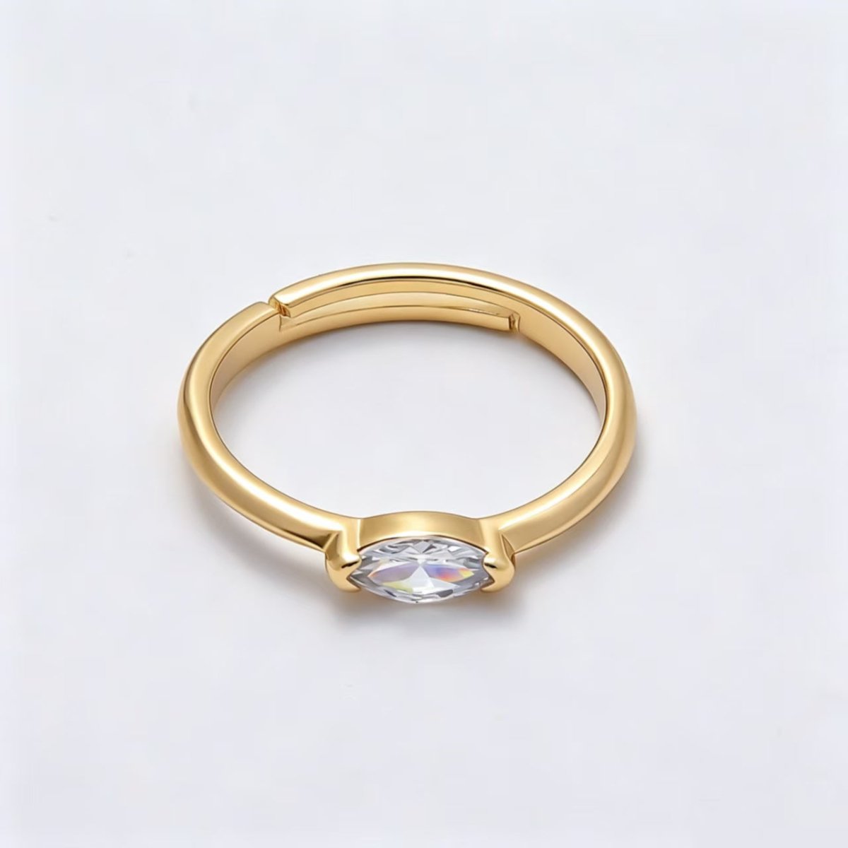 16K Gold Filled Clear Marquise CZ Minimalist Bezel Adjustable Ring in Gold & Silver | Rings-00161 Rings-00162