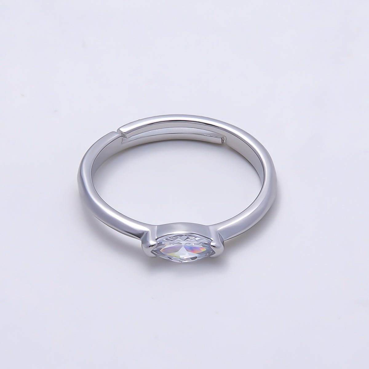 16K Gold Filled Clear Marquise CZ Minimalist Bezel Adjustable Ring in Gold & Silver | Rings-00161 Rings-00162