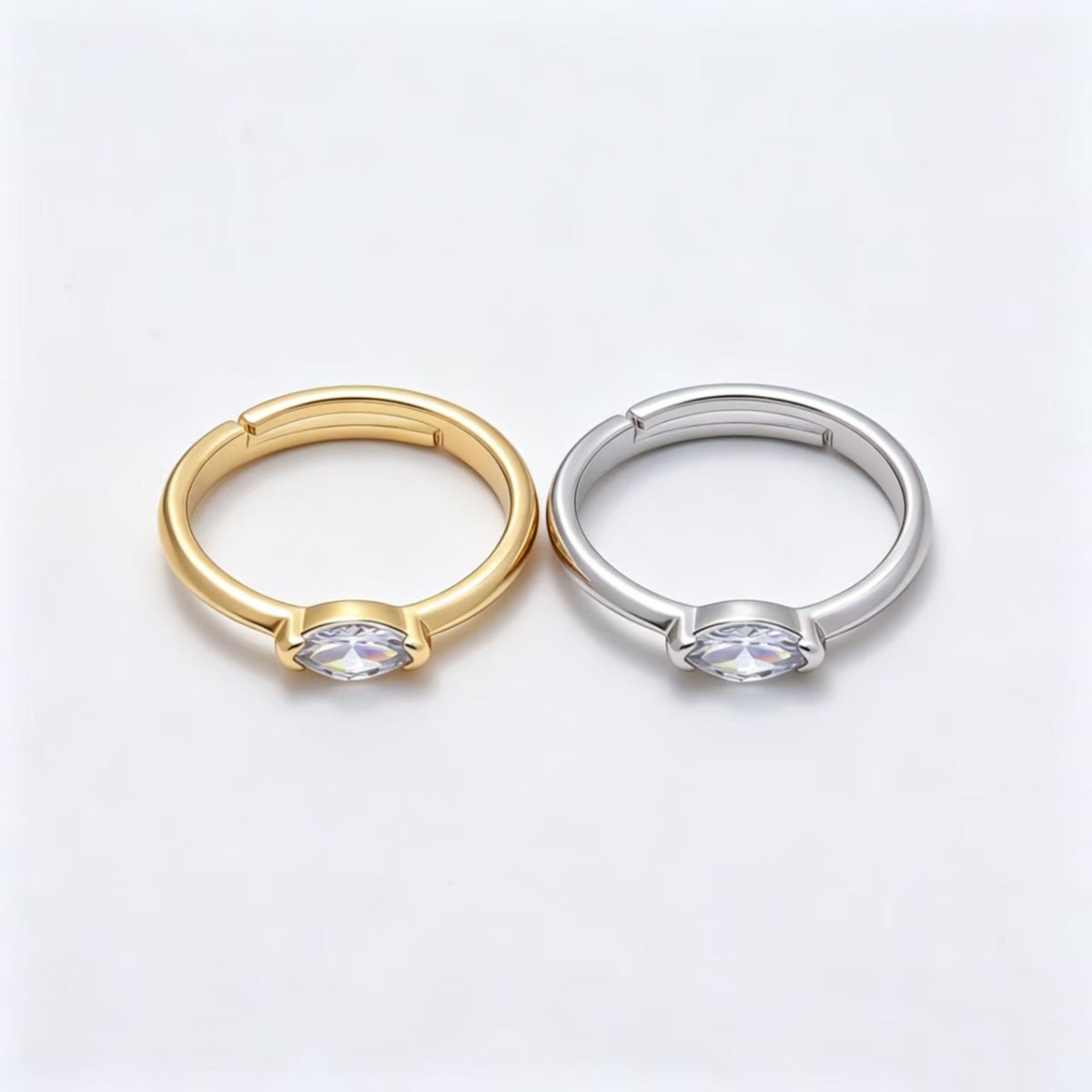 16K Gold Filled Clear Marquise CZ Minimalist Bezel Adjustable Ring in Gold & Silver | Rings-00161 Rings-00162
