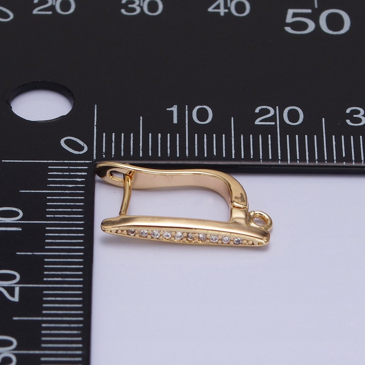 16K Gold Filled Clear Micro Paved CZ Bar Open Loop English Lock Earrings in Silver & Gold | Z-235 Z-236