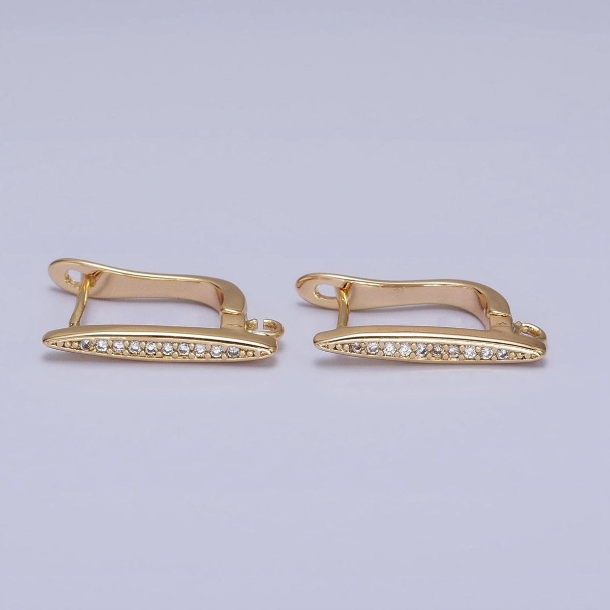 16K Gold Filled Clear Micro Paved CZ Bar Open Loop English Lock Earrings in Silver & Gold | Z-235 Z-236