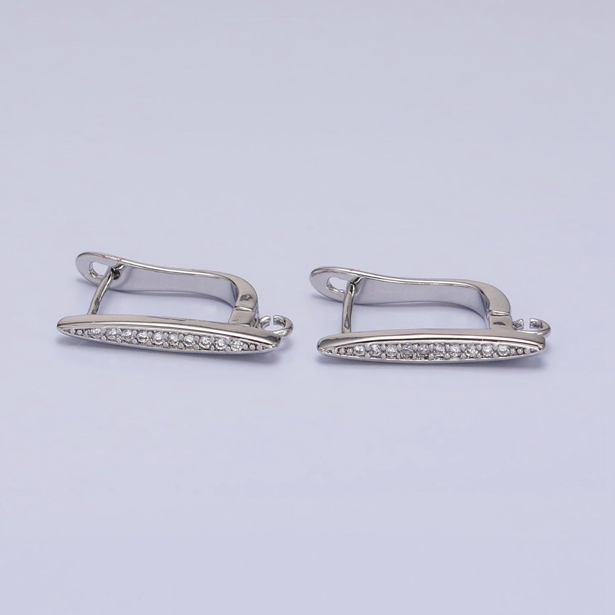 16K Gold Filled Clear Micro Paved CZ Bar Open Loop English Lock Earrings in Silver & Gold | Z-235 Z-236