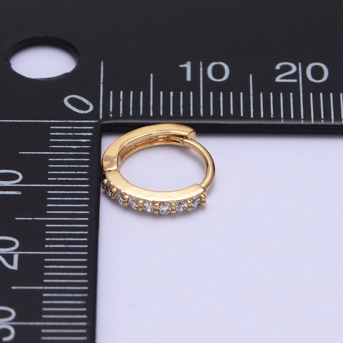 16K Gold Filled Clear Micro Paved CZ Thin 12.5mm Cartilage Earrings | AB1495