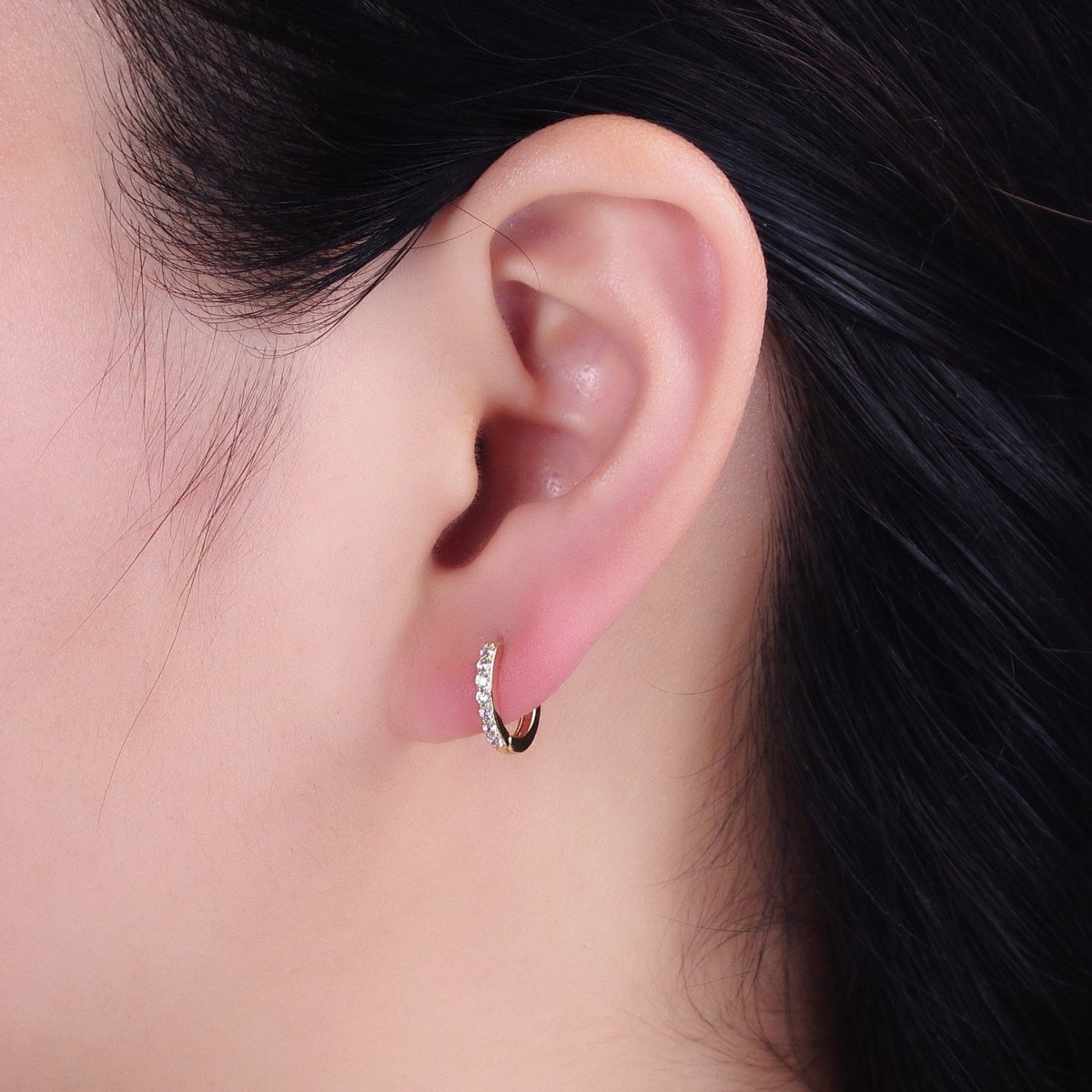 16K Gold Filled Clear Micro Paved CZ Thin 12.5mm Cartilage Earrings | AB1495