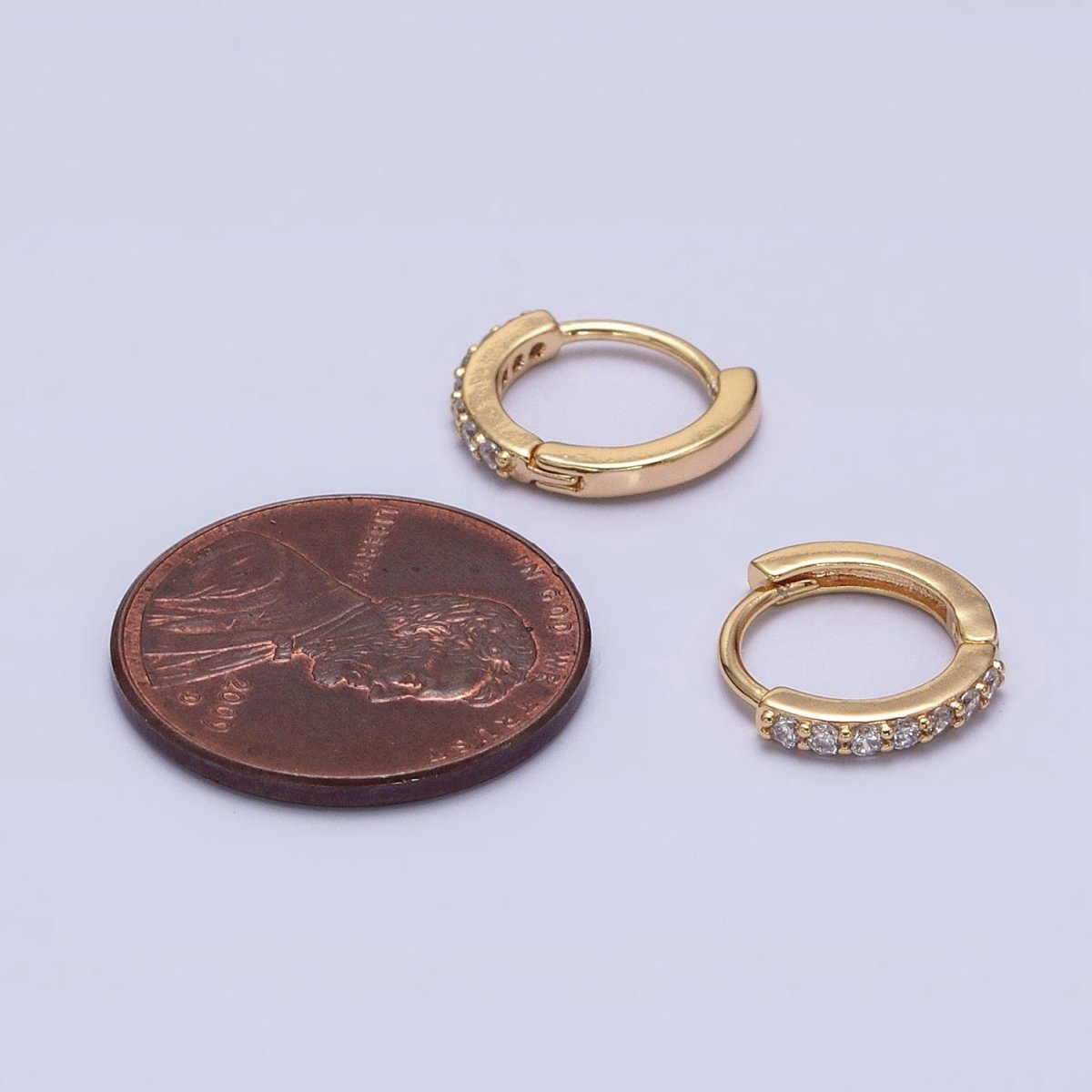 16K Gold Filled Clear Micro Paved CZ Thin 12.5mm Cartilage Earrings | AB1495