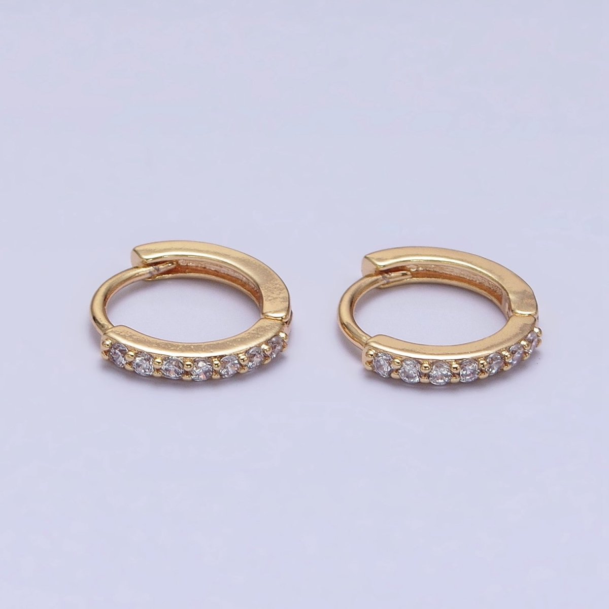 16K Gold Filled Clear Micro Paved CZ Thin 12.5mm Cartilage Earrings | AB1495