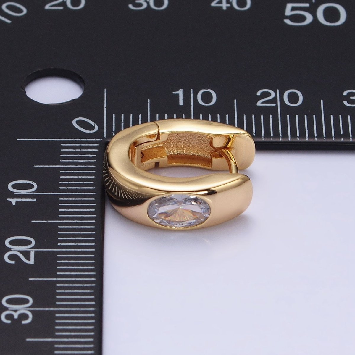 16K Gold Filled Clear Oval CZ 15mm Thick Huggie Earrings in Gold & Silver | AD891 AD892