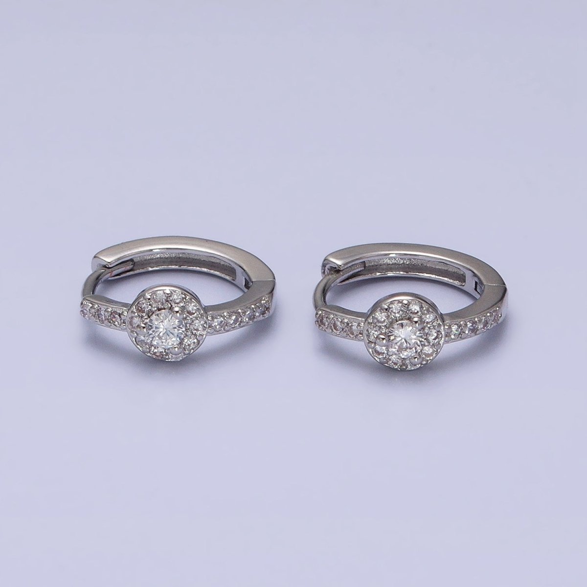16K Gold Filled Clear, Purple Round CZ Micro Paved 13mm Huggie Earrings in Gold & Silver | AD854 - AD857