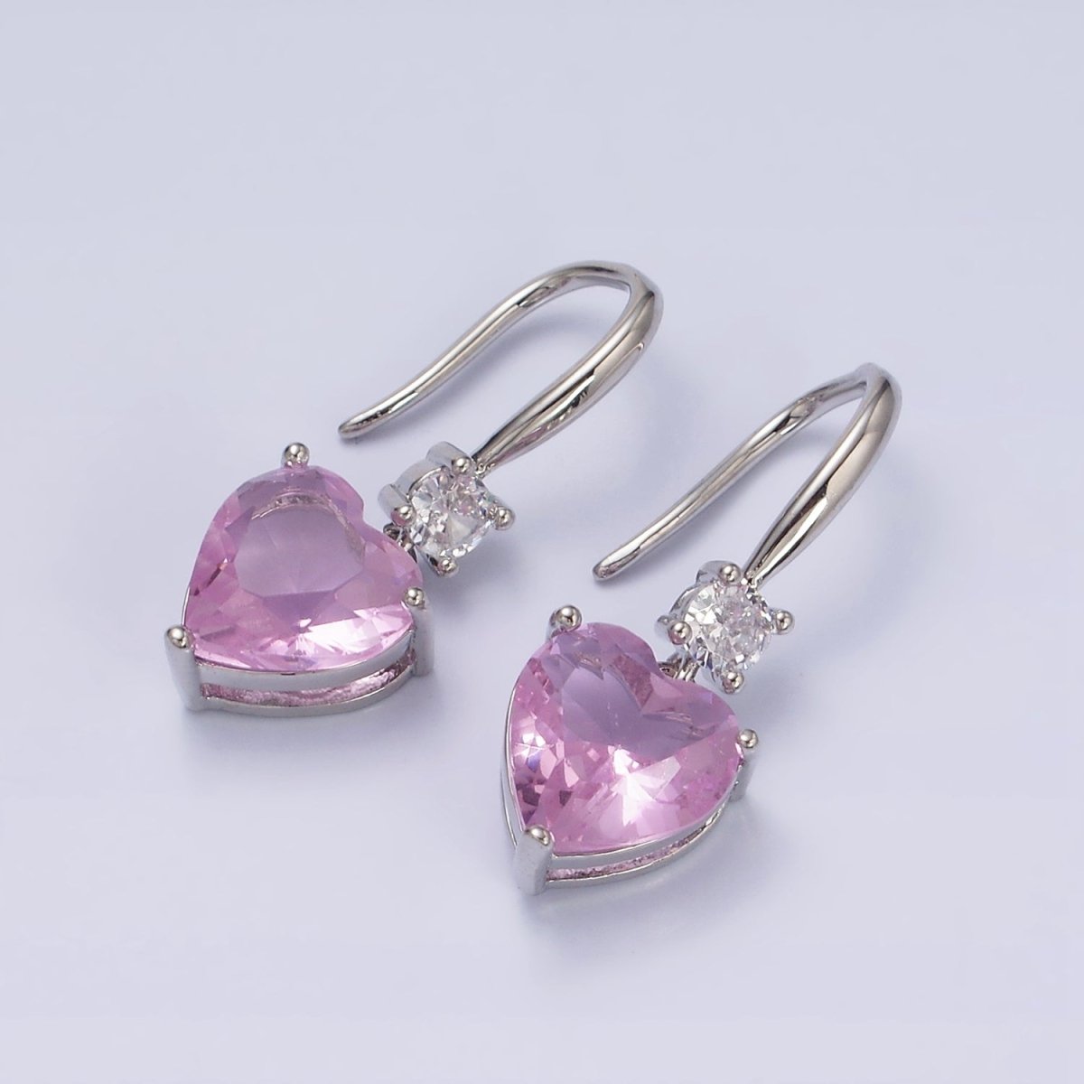 16K Gold Filled Clear, Red, Pink, Green, Blue Heart CZ French Hook Earrings in Gold & Silver | AD1213 - AD1222
