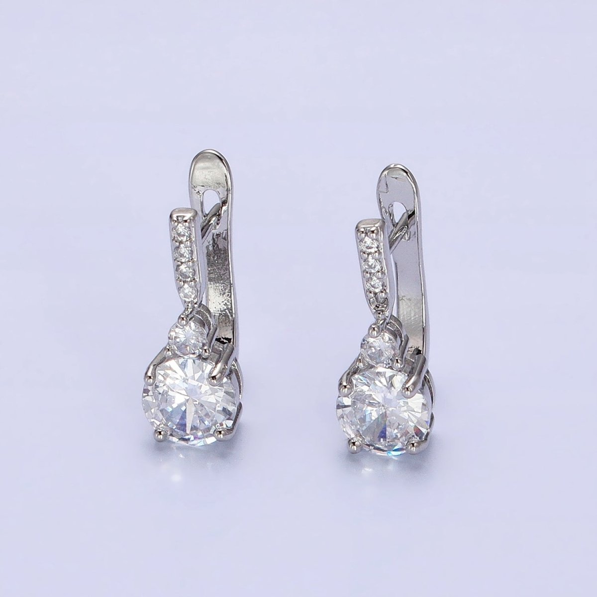 16K Gold Filled Clear Round CZ Micro Paved English Lock Earrings in Silver & Gold | AB653