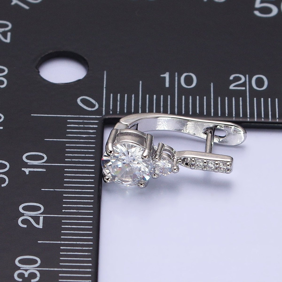 16K Gold Filled Clear Round CZ Micro Paved English Lock Earrings in Silver & Gold | AB653