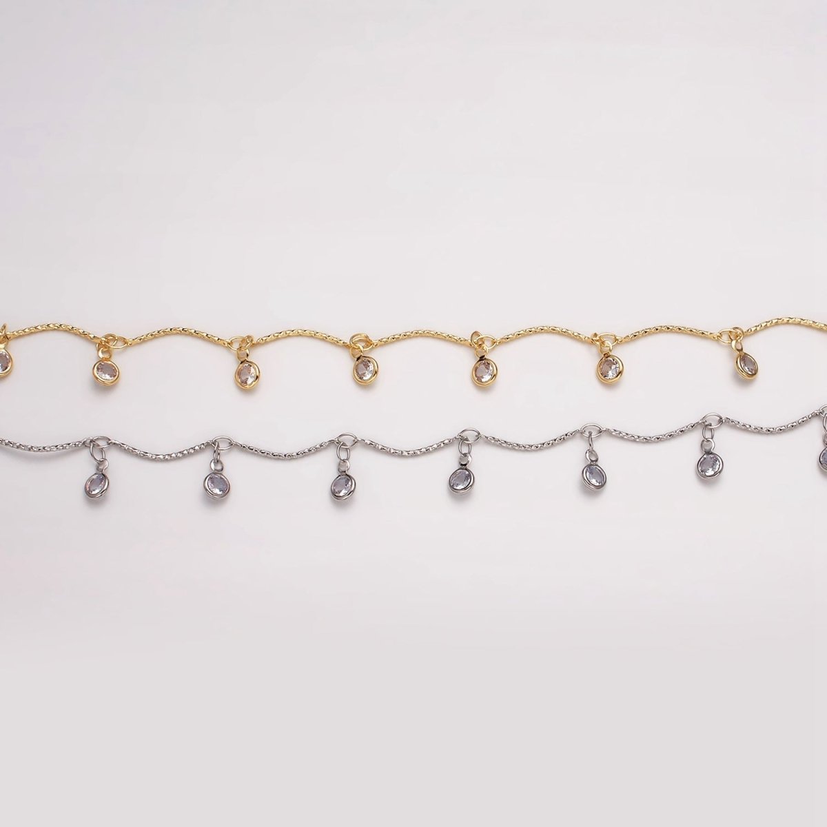 16K Gold Filled Clear Round Drop Textured Designed Unfinished Chain in Gold & Silver | ROLL-1363 ROLL-1364 Clearance Pricing