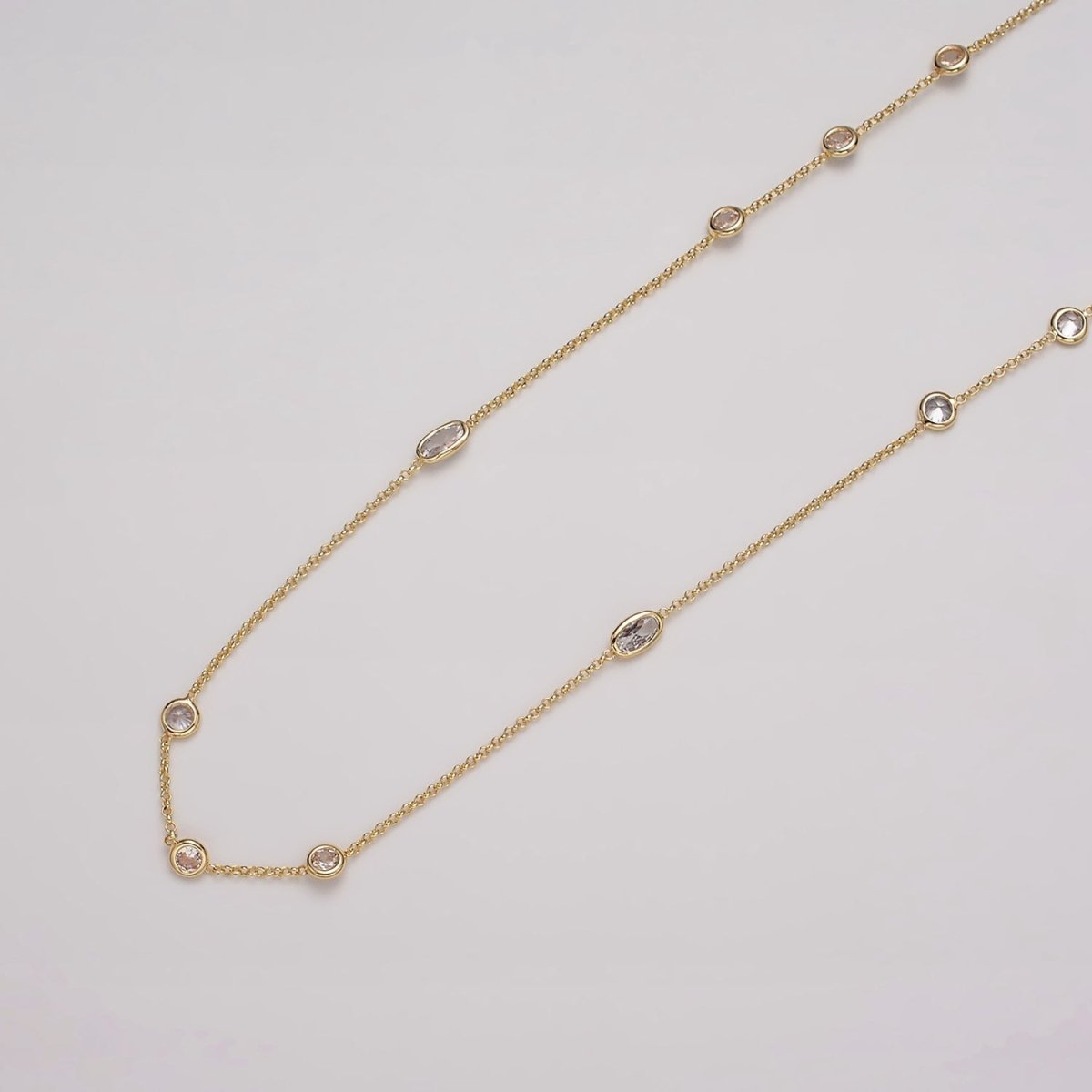 16K Gold Filled Clear Round Oval CZ Rolo Unfinished Chain in Gold & Silver | ROLL-1365 ROLL-1366