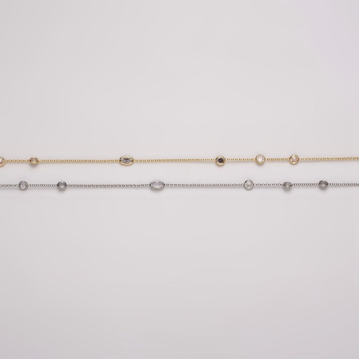 16K Gold Filled Clear Round Oval CZ Rolo Unfinished Chain in Gold & Silver | ROLL-1365 ROLL-1366