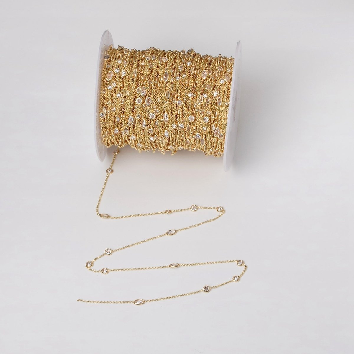 16K Gold Filled Clear Round Oval CZ Rolo Unfinished Chain in Gold & Silver | ROLL-1365 ROLL-1366