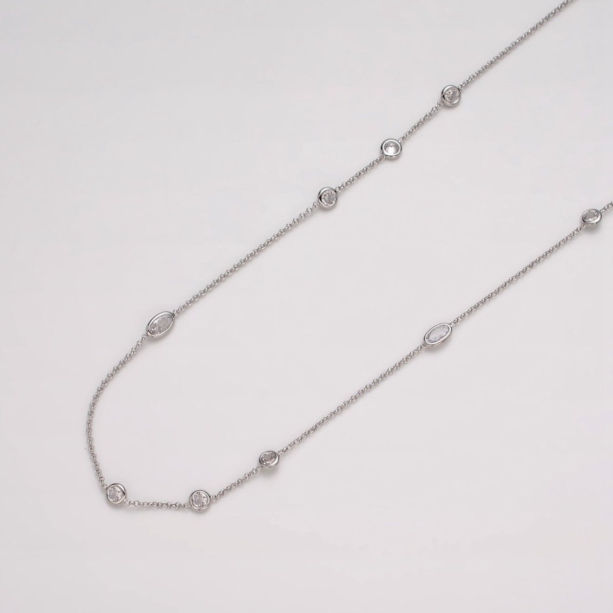 16K Gold Filled Clear Round Oval CZ Rolo Unfinished Chain in Gold & Silver | ROLL-1365 ROLL-1366