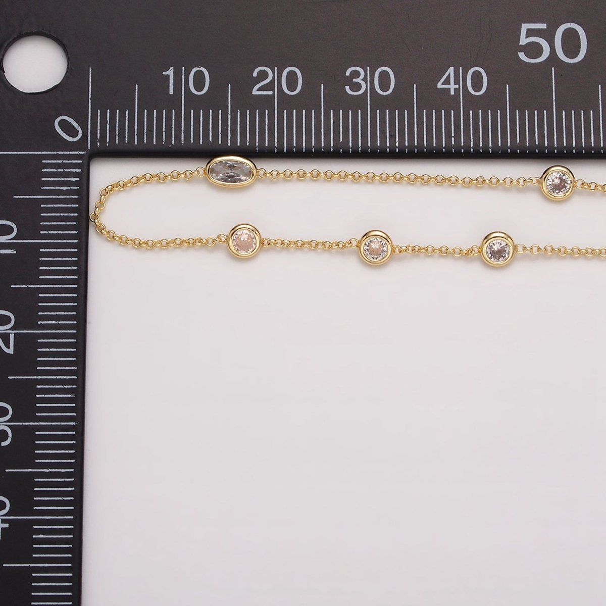 16K Gold Filled Clear Round Oval CZ Rolo Unfinished Chain in Gold & Silver | ROLL-1365 ROLL-1366