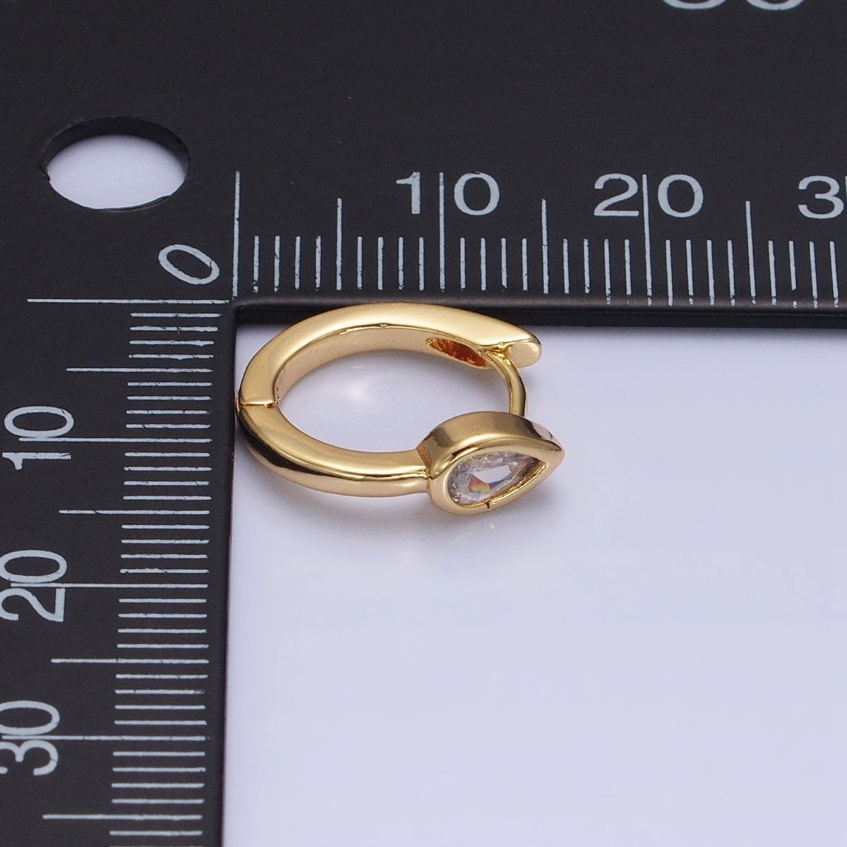 16K Gold Filled Clear Teardrop Arrow 15mm Huggie Earrings in Silver & Gold | AB810 AD1153