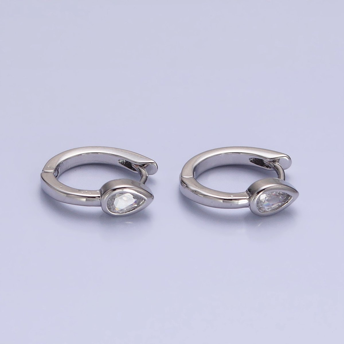 16K Gold Filled Clear Teardrop Arrow 15mm Huggie Earrings in Silver & Gold | AB810 AD1153
