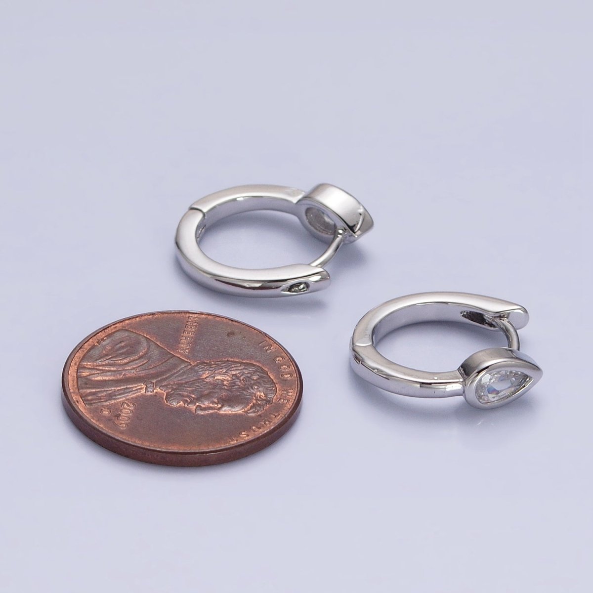 16K Gold Filled Clear Teardrop Arrow 15mm Huggie Earrings in Silver & Gold | AB810 AD1153