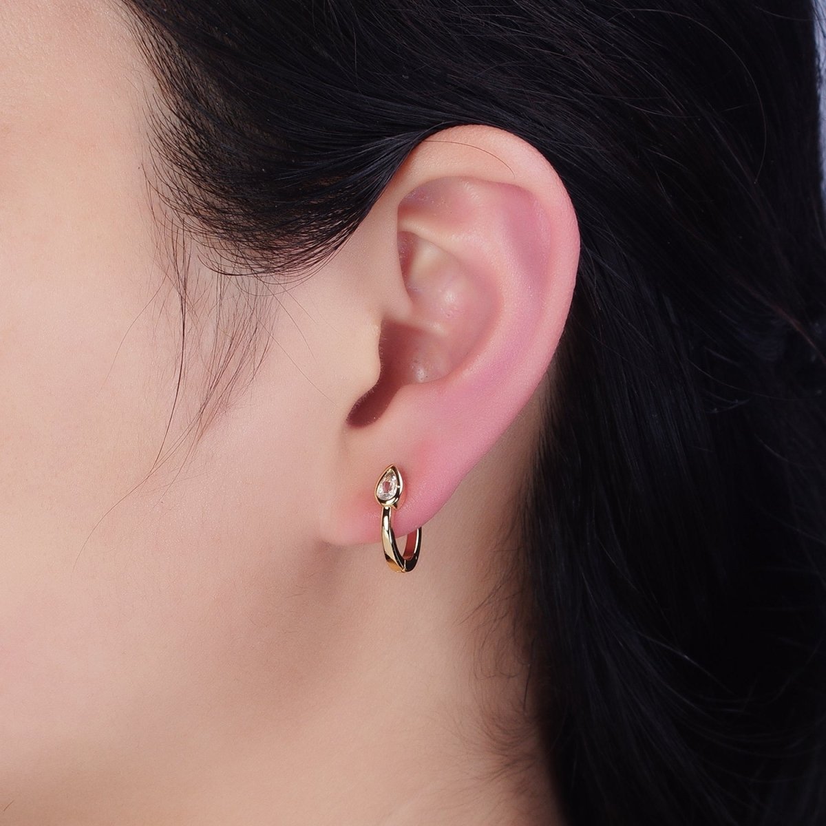 16K Gold Filled Clear Teardrop Arrow 15mm Huggie Earrings in Silver & Gold | AB810 AD1153