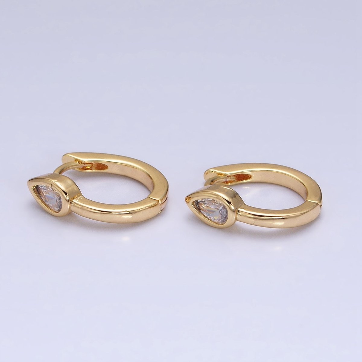 16K Gold Filled Clear Teardrop Arrow 15mm Huggie Earrings in Silver & Gold | AB810 AD1153