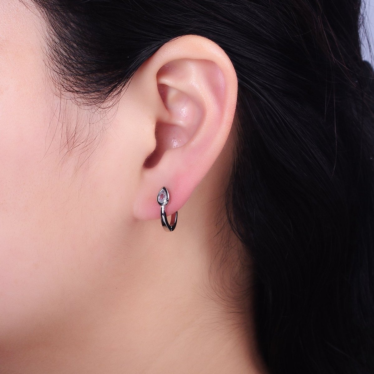 16K Gold Filled Clear Teardrop Arrow 15mm Huggie Earrings in Silver & Gold | AB810 AD1153