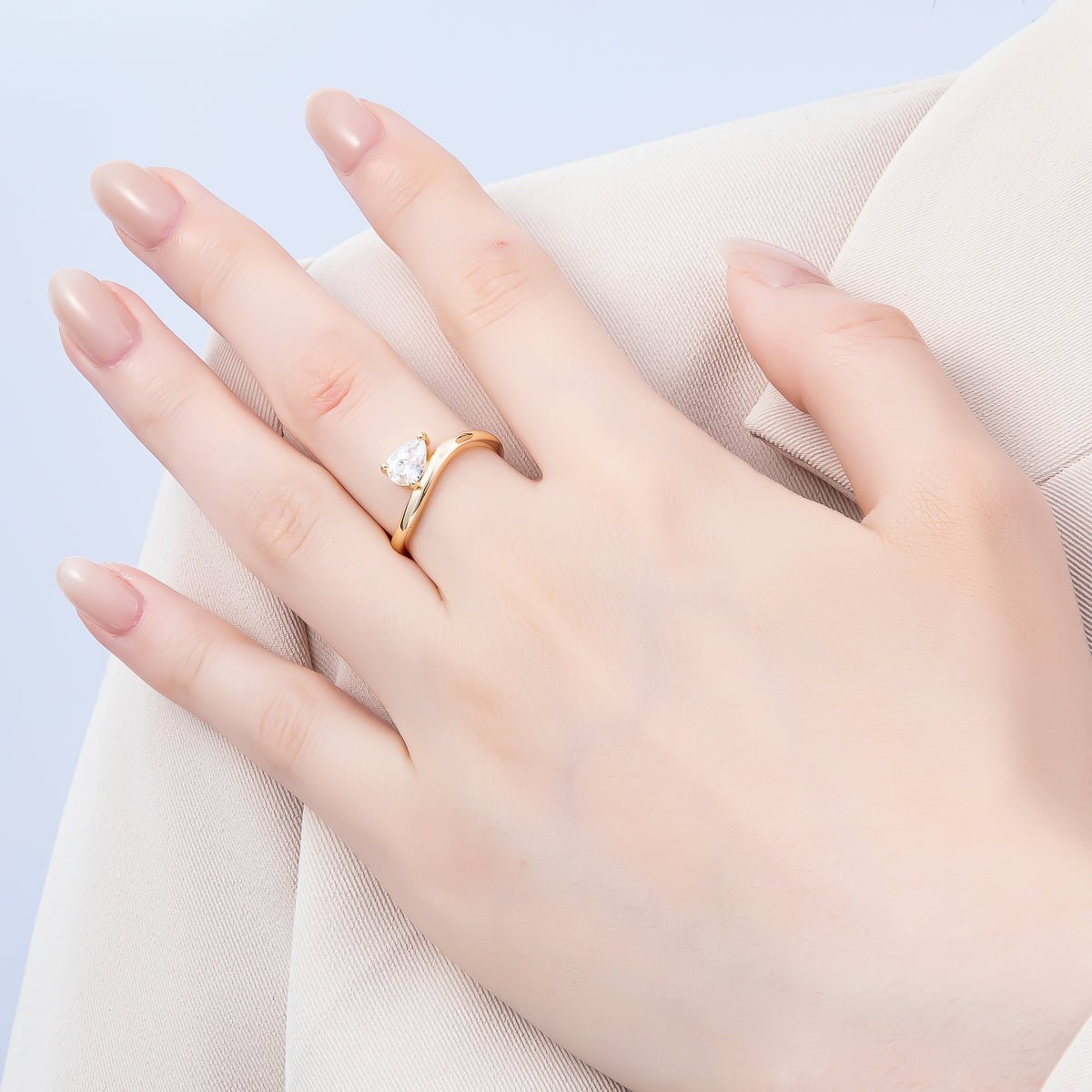 16K Gold Filled Clear Teardrop CZ Solitaire Curved Ring in Gold & Silver | Rings-00130 Rings-00131