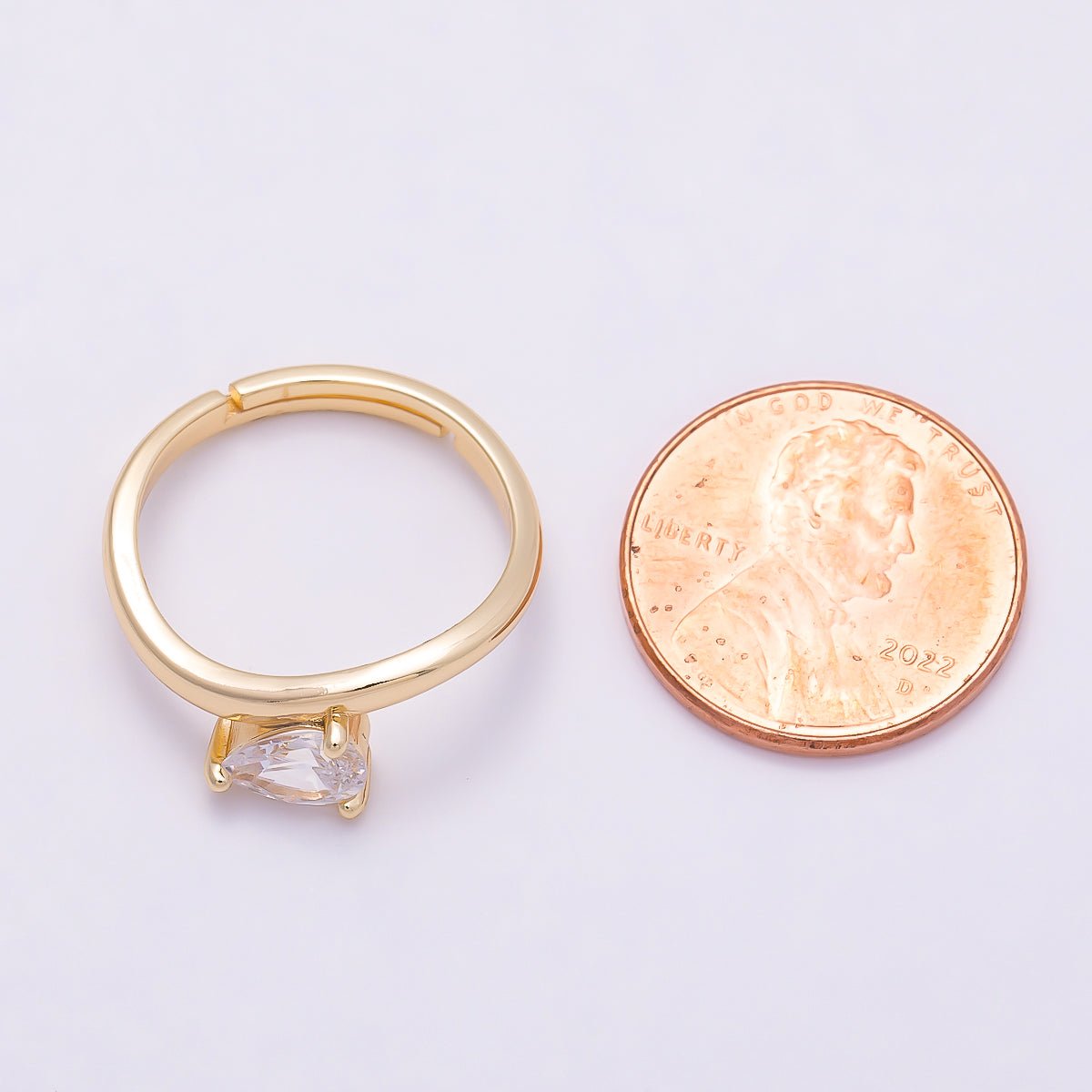 16K Gold Filled Clear Teardrop CZ Solitaire Curved Ring in Gold & Silver | Rings-00130 Rings-00131