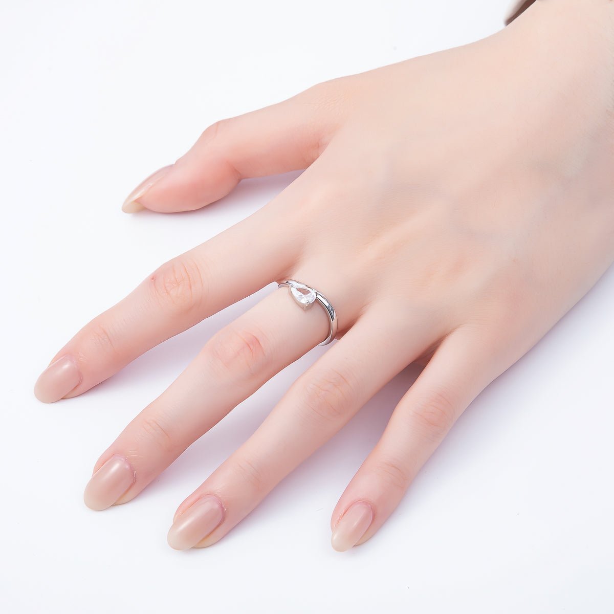 16K Gold Filled Clear Teardrop CZ Solitaire Curved Ring in Gold & Silver | Rings-00130 Rings-00131