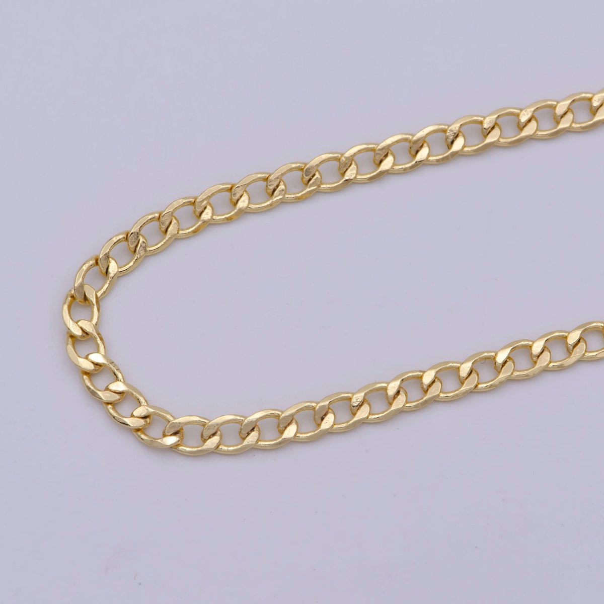 16K Gold Filled CURB Chain, Flat Cuban Curb Chain Sold by Yard, 0.5mm Thickness Unfinished Wholesale Bulk Chain | ROLL-564