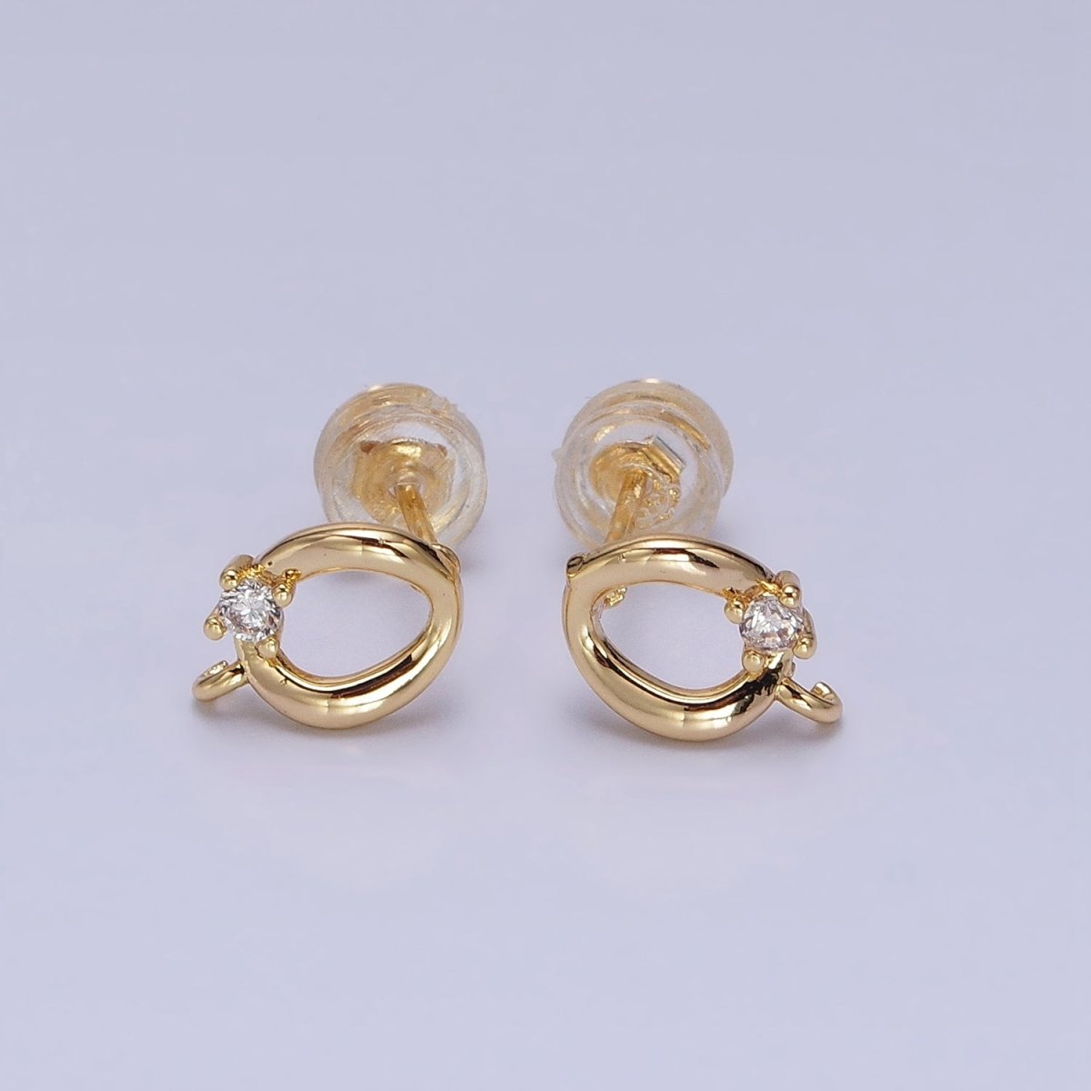 16K Gold Filled Curved Oval Round Clear CZ Open Loop Stud Earrings in Silver & Gold | Z-200 Z-212