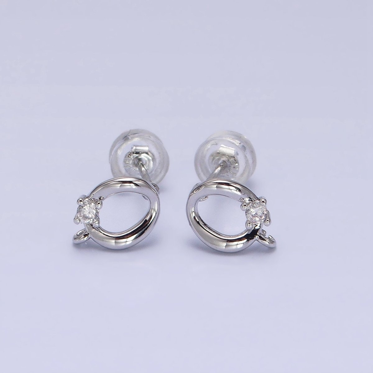 16K Gold Filled Curved Oval Round Clear CZ Open Loop Stud Earrings in Silver & Gold | Z-200 Z-212