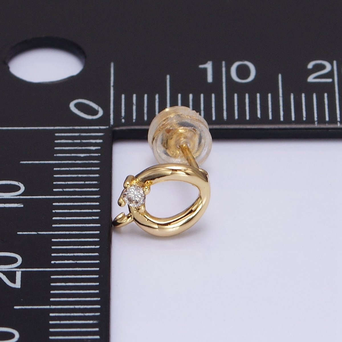 16K Gold Filled Curved Oval Round Clear CZ Open Loop Stud Earrings in Silver & Gold | Z-200 Z-212
