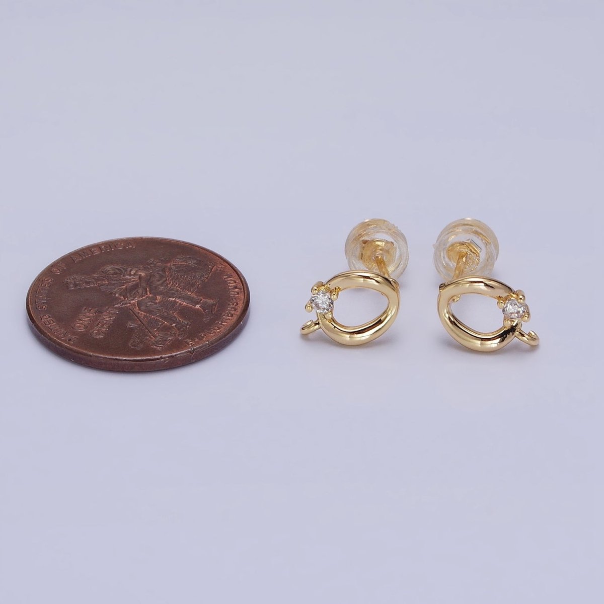 16K Gold Filled Curved Oval Round Clear CZ Open Loop Stud Earrings in Silver & Gold | Z-200 Z-212