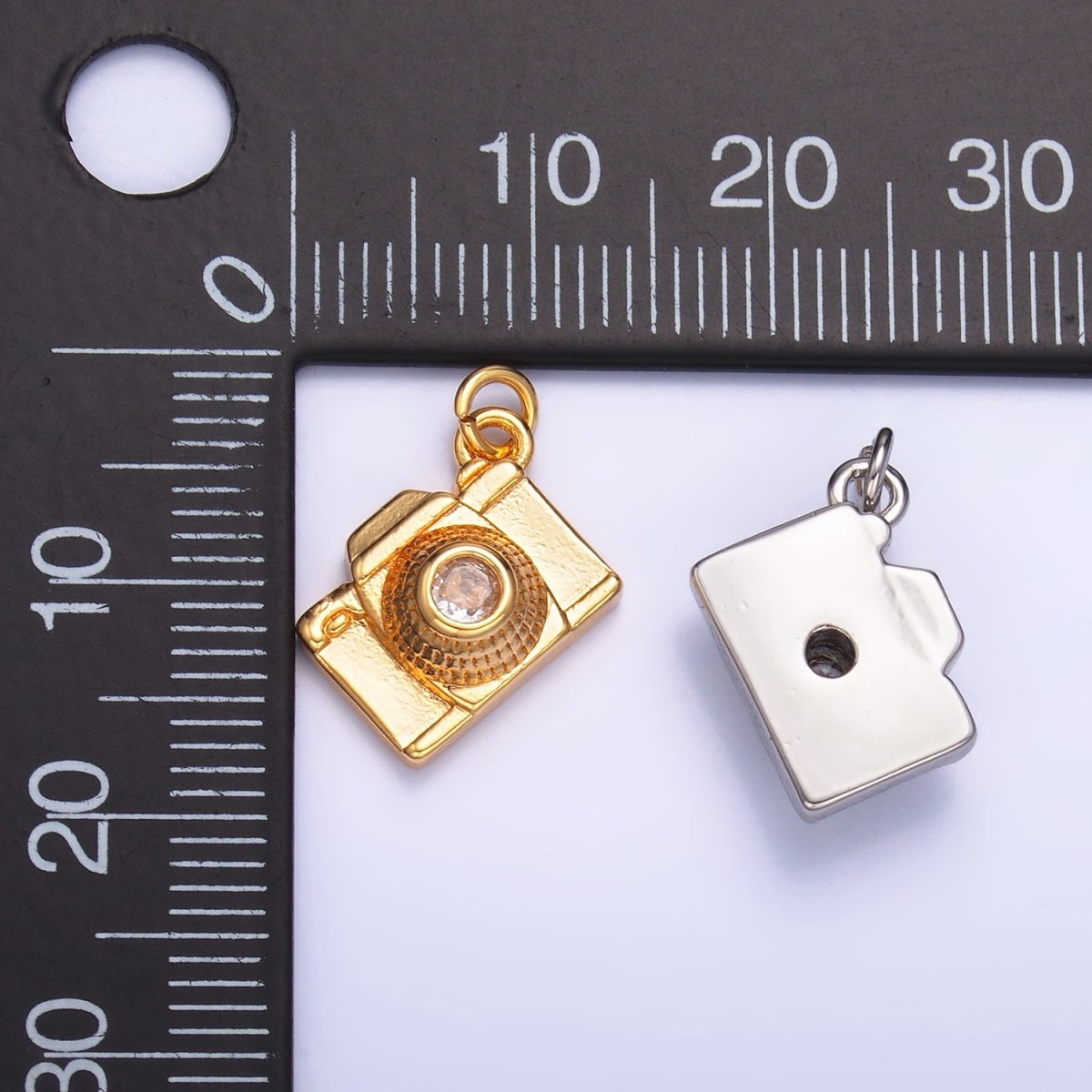 16K Gold Filled 13.5mm CZ Digital Camera Photography Charm in Gold & Silver | Y-00464