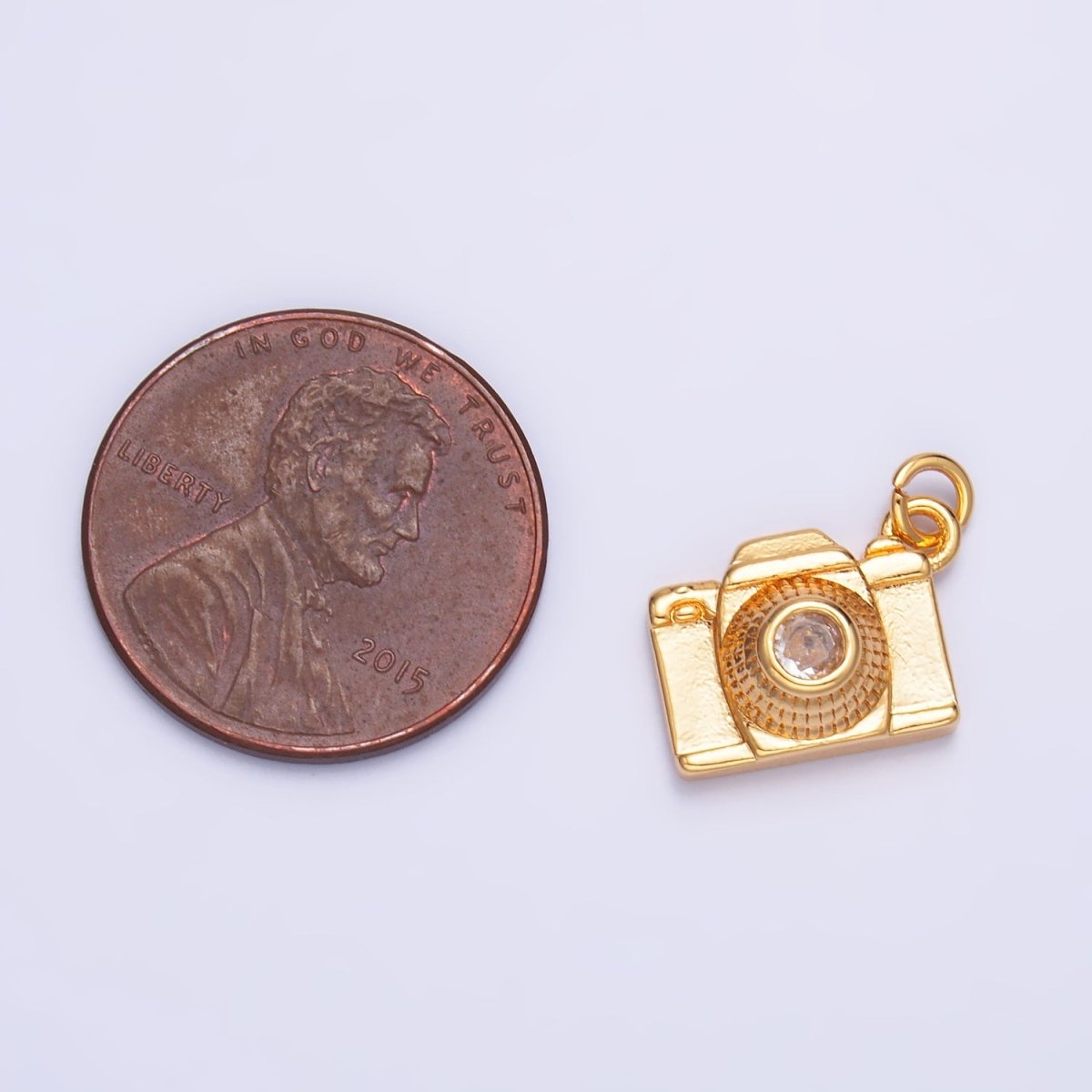 16K Gold Filled 13.5mm CZ Digital Camera Photography Charm in Gold & Silver | Y-00464