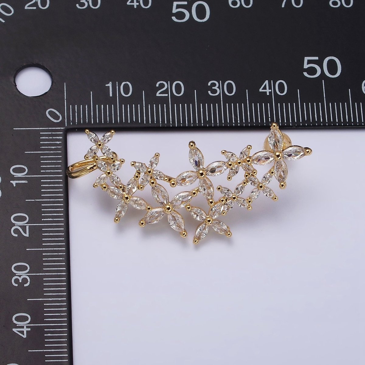 16K Gold Filled CZ Marquise Flower Butterfly Ear Cuff Stud Earrings in Gold & Silver | AD1143 AD1144