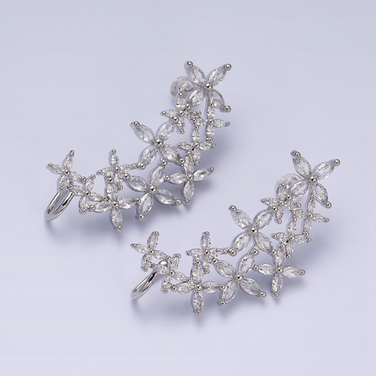 16K Gold Filled CZ Marquise Flower Butterfly Ear Cuff Stud Earrings in Gold & Silver | AD1143 AD1144