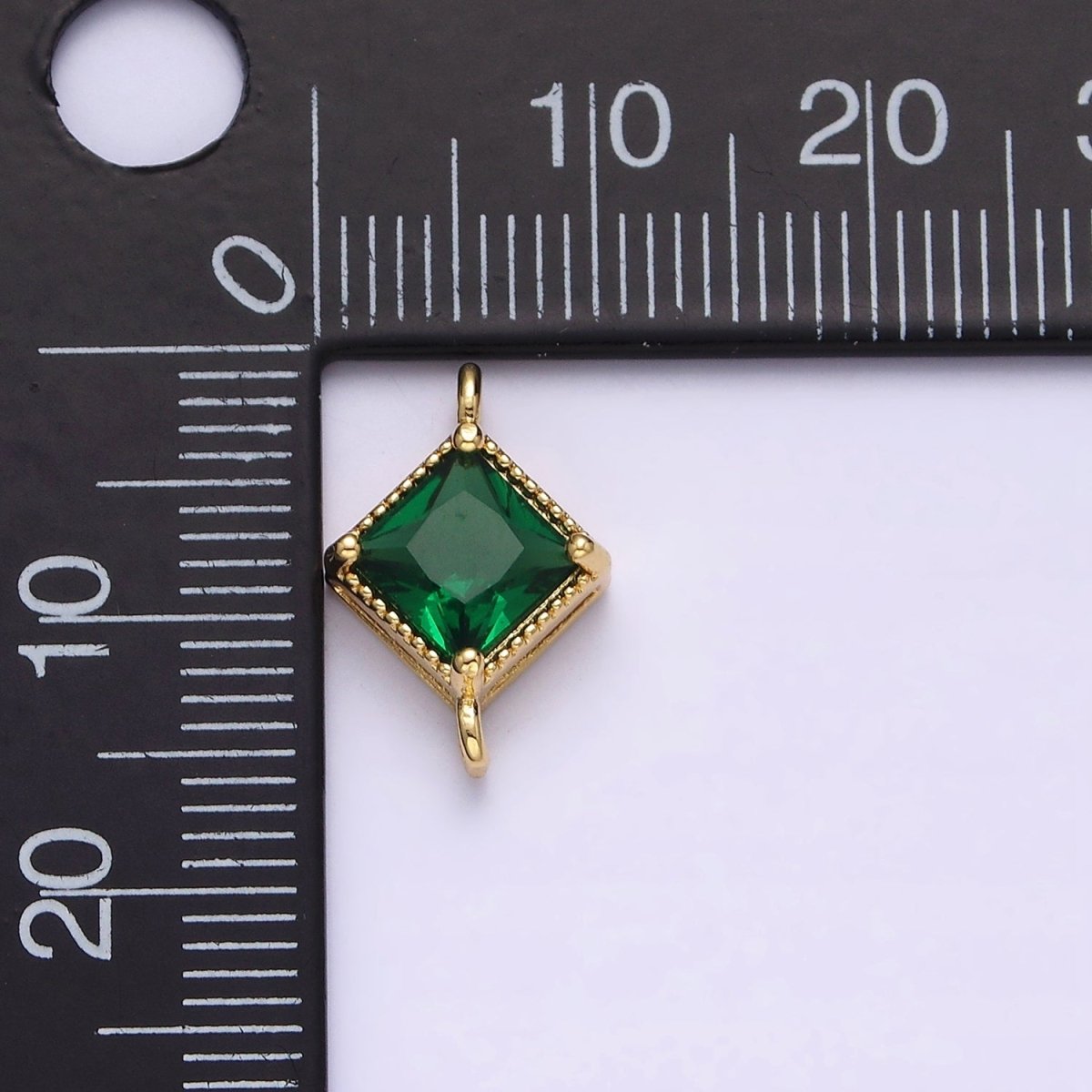16K Gold Filled CZ Rhombus 17.7mm, 15mm Beaded Birth Month Personalized Connector | Y-710 ~ Y-721, Y-722 ~ Y-733