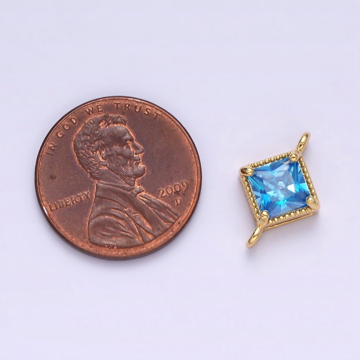 16K Gold Filled CZ Rhombus 17.7mm, 15mm Beaded Birth Month Personalized Connector | Y-710 ~ Y-721, Y-722 ~ Y-733